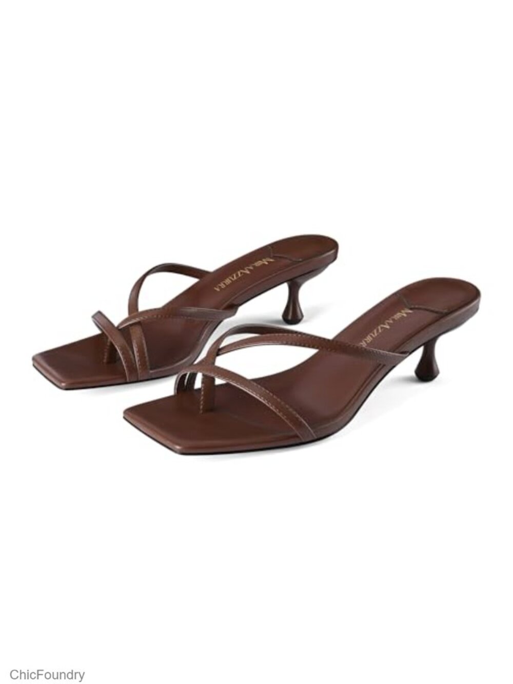 MIRAAZZURRA Kitten Heel Flip Flop Sandals Square Toe Slip On